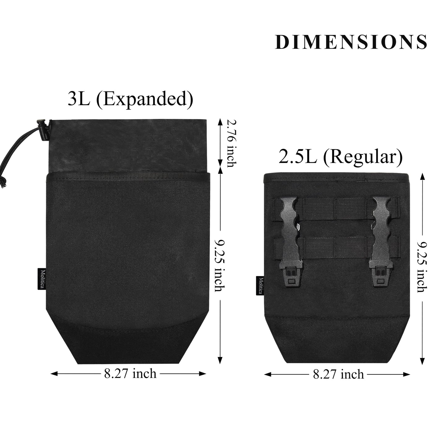 Molitica Molle Dump Pouch,Tactical Mag Dump Pouch with 4 Malice Clips,Compatible with 0.8-2 inch Duty Belt,Utility Nylon Waist Bag for Hunting,Hiking,Range,2.5-3L (Black)