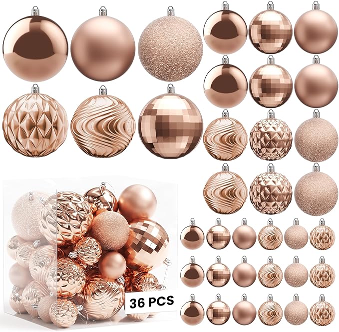 Annecy Christmas Tree Ornaments - 36 PCS Shatterproof Christmas Ball Ornaments Set for Holiday, Wreath & Party Decorations (Multi-Size, Rose Gold)