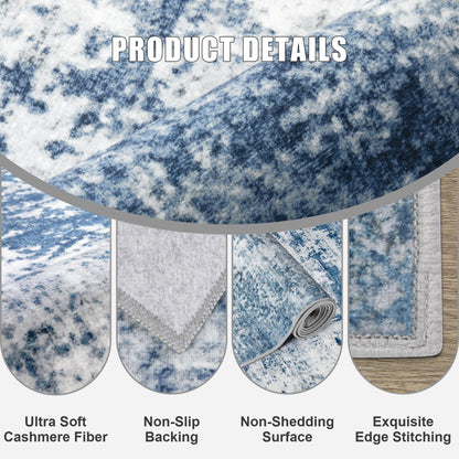 5x7 Area Rug Living Room Rug: Washable Modern Abstract Soft Thin Rug Indoor Floor No Slip Stain Resistant Carpet for Bedroom Dining Room Farmhouse Nursery Home Office - Blue