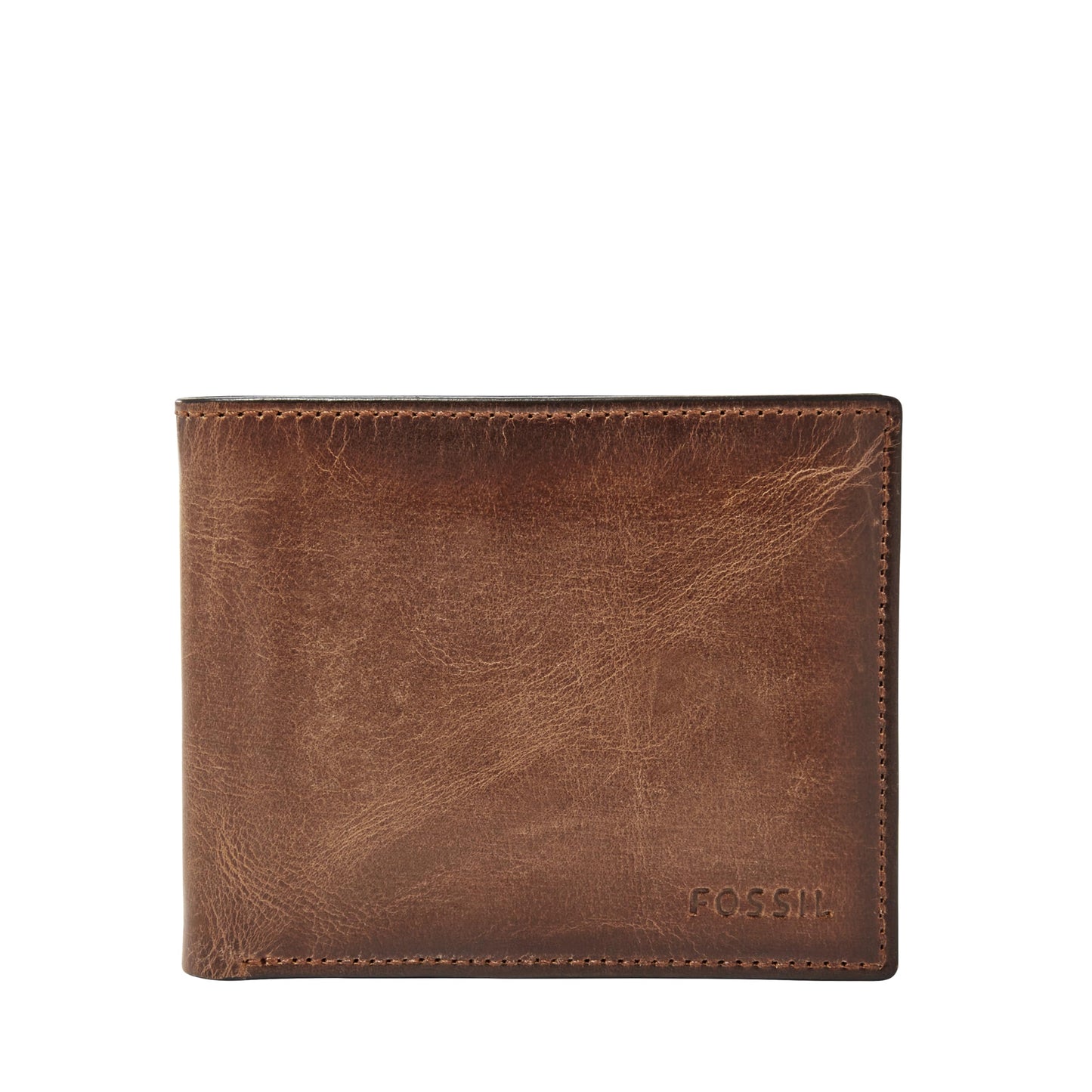 Fossil Men's Wallet, Derrick Leather RFID-Blocking Wallet Bifold Passcase with Removable Card Case, Brown