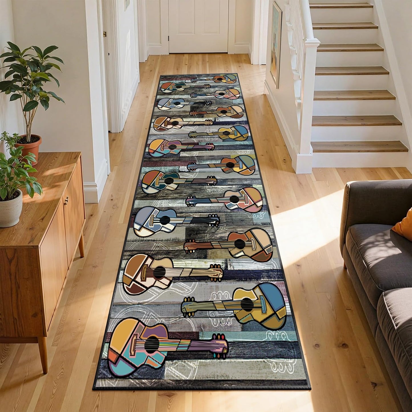 SMXVRC Acoustic Guitar Area Rug, 3.3x10ft, Music Instrument Theme Entryway Carpet, Soft Low Pile Non Slip Washable Floor Mat for Living Room Dorm Studio Decor