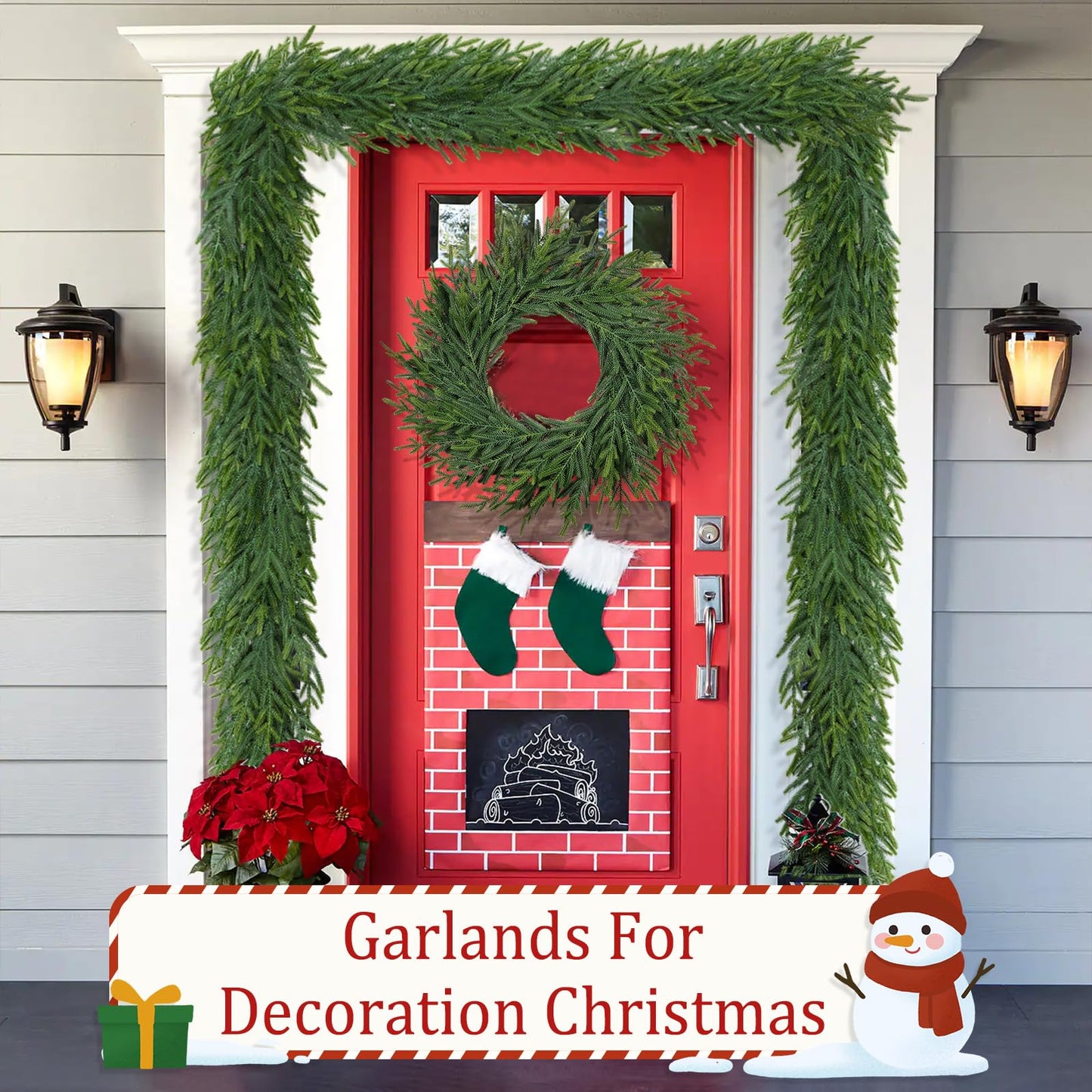 9Ft Christmas Garland for Staircase Railing Soft Bendable Real Touch Artificial Faux Evergreen Cedar Pine Mantle Garland for Fireplace Porch Table Home Yard Christmas Indoor Outdoor Decor(Real Pine)