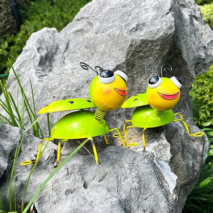 Metal Yard Art Garden Decor for Outside Cute Green Ladybugs Lawn Patio Ornaments Backyard Decorations Garden Gifts for Mom - Set of 2