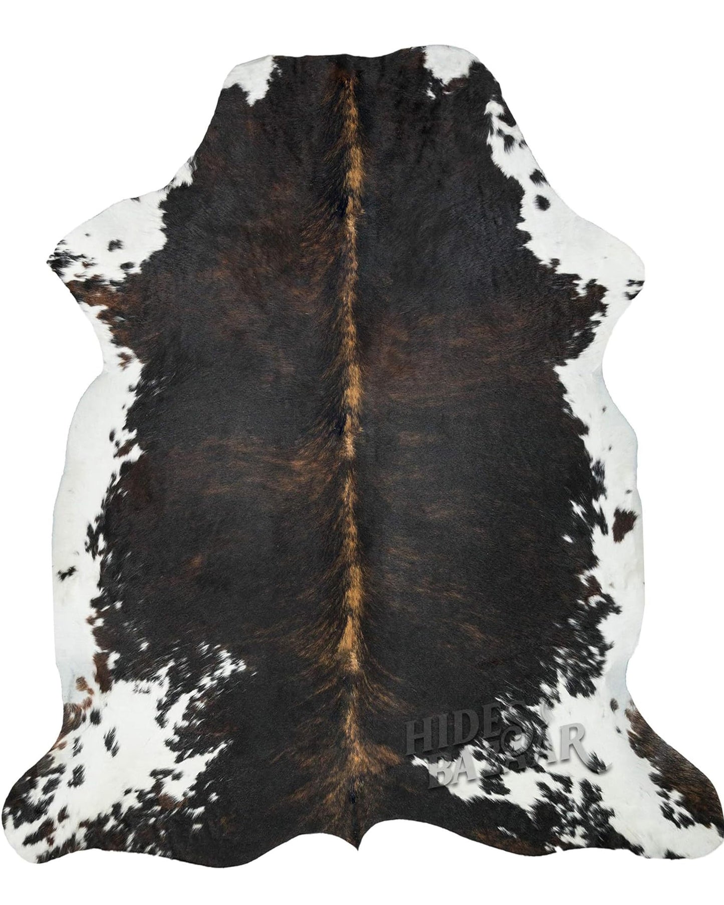 HIDES BAZAAR Real Cowhide Rug 6x7-8 ft - Natural Leather Hair-on-Hide Area Rug with Brown, Black & White Pattern (Dark Brown Brindle) - Soft Western Cow Skin Rug for Living Room & Rustic Homes