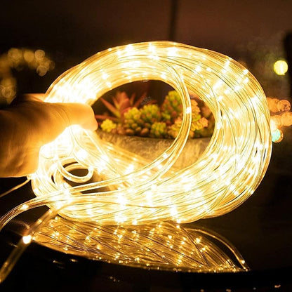 Solar Rope String Lights Outdoor 2 Pack 39 Feet 100 Led Waterproof Solar Powered Fairy Lights with 8 Lighting Modes, Copper Wire PVC Tube Lights for Garden Wedding Party DIY Decor (Warm White)