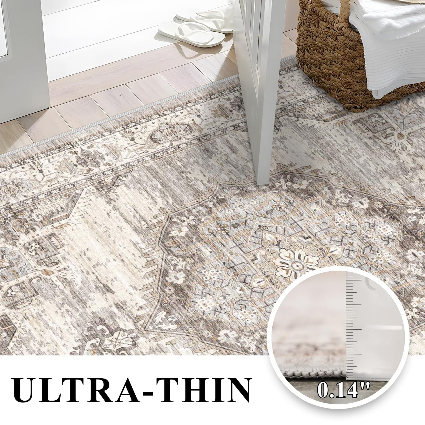 Washable Area Rugs 3x5 Entryway: Soft Low Pile Mat Machine Washable Indoor Doormat Lightweight Entry Rug Anti Slip Backing Rugs for Living Room Bedroom Kitchen Bathroom 3'x5' Beige