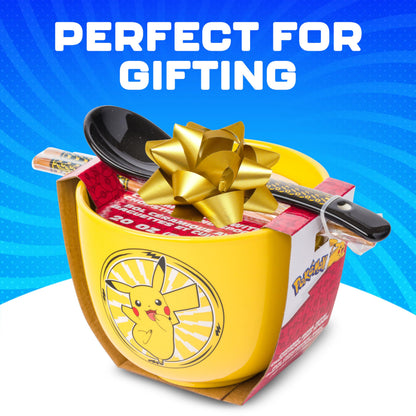 Silver Buffalo Pokemon Pikachu Electric Ceramic Ramen Noodle Rice Bowl with Chopsticks and Spoon, Microwave Safe, 20 Ounces
