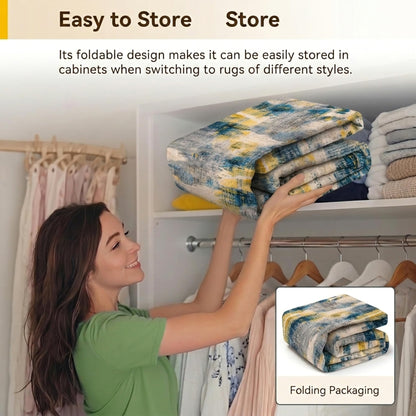 Xinlezx 5x7 Area Rug for Living Room, Washable Non Slip Abstract Area Rug, Blue Gray Modern Carpet with Yellow Accents, Soft Faux Cashmere Foldable Rug for Bedroom Dining Room Home Office