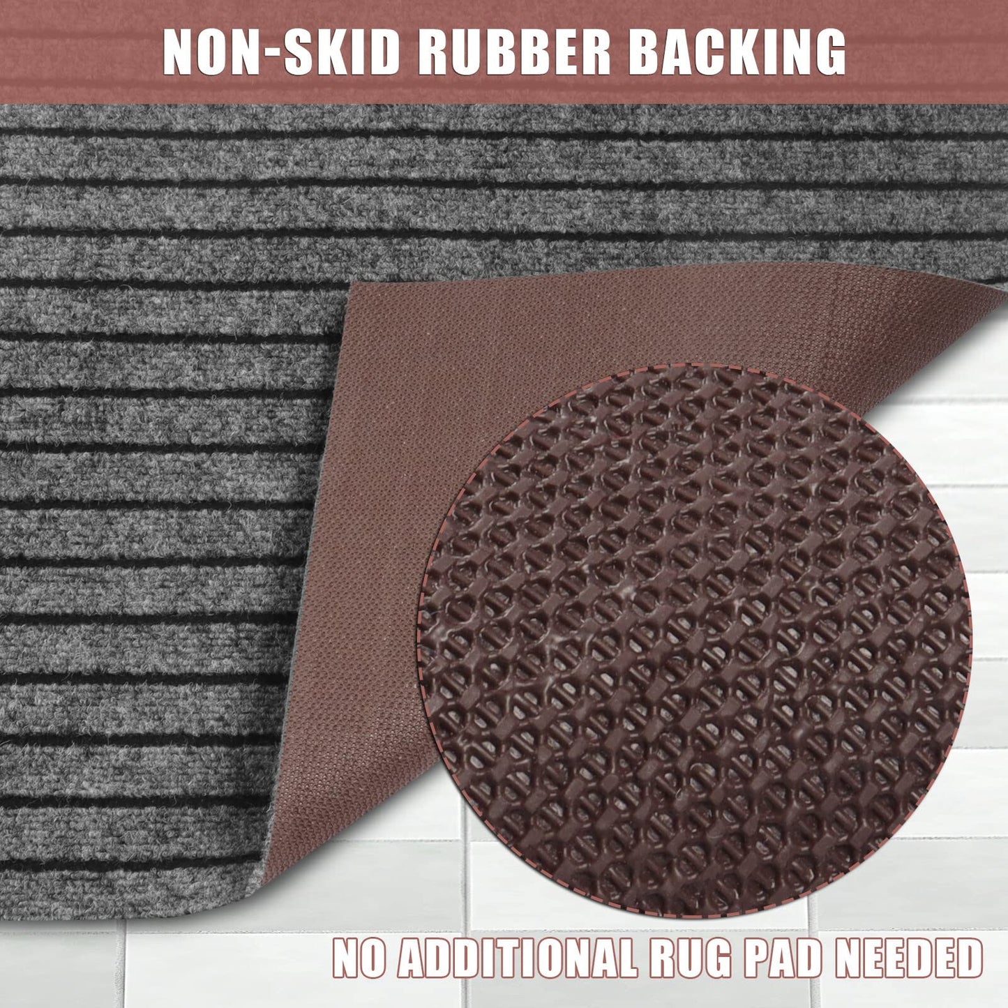 Runner Rug 2 ft x 6 ft Indoor/Outdoor Low Profile, Hallway, Kitchen, Patio, Deck Area, RV, Entryway, Garage, with Non-Slip Rubber Backing, Gray with Black Stripe, Custom