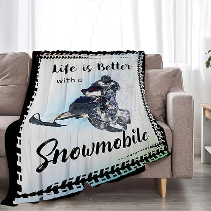 Snowmobile Blanket Decor Gifts for Snowmobile Lover, Flannel Fleece Fuzzy Snow Mobile Throw Blankets, Soft Warm Cozy Plush Sport Blanket Stuff Decoration for Kids Adult 50"x40"