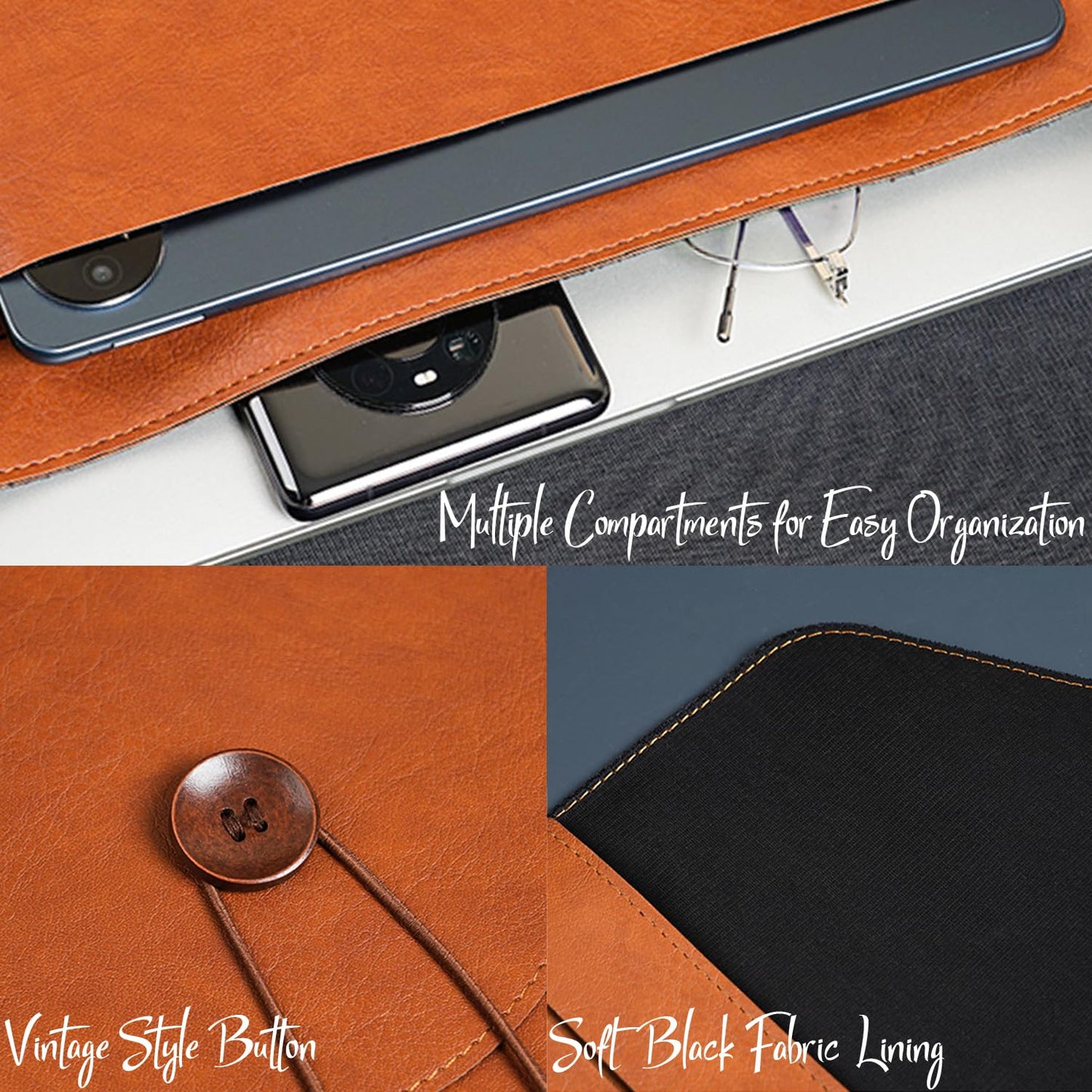 PU Leather A4 File Folder Document Holder for Women, Waterproof Portfolio Envelope Folder Case with Snap Closure, A4 Envelopes Leather Filing Folder Organizer for Women Men Colleagues Staffs - Brown
