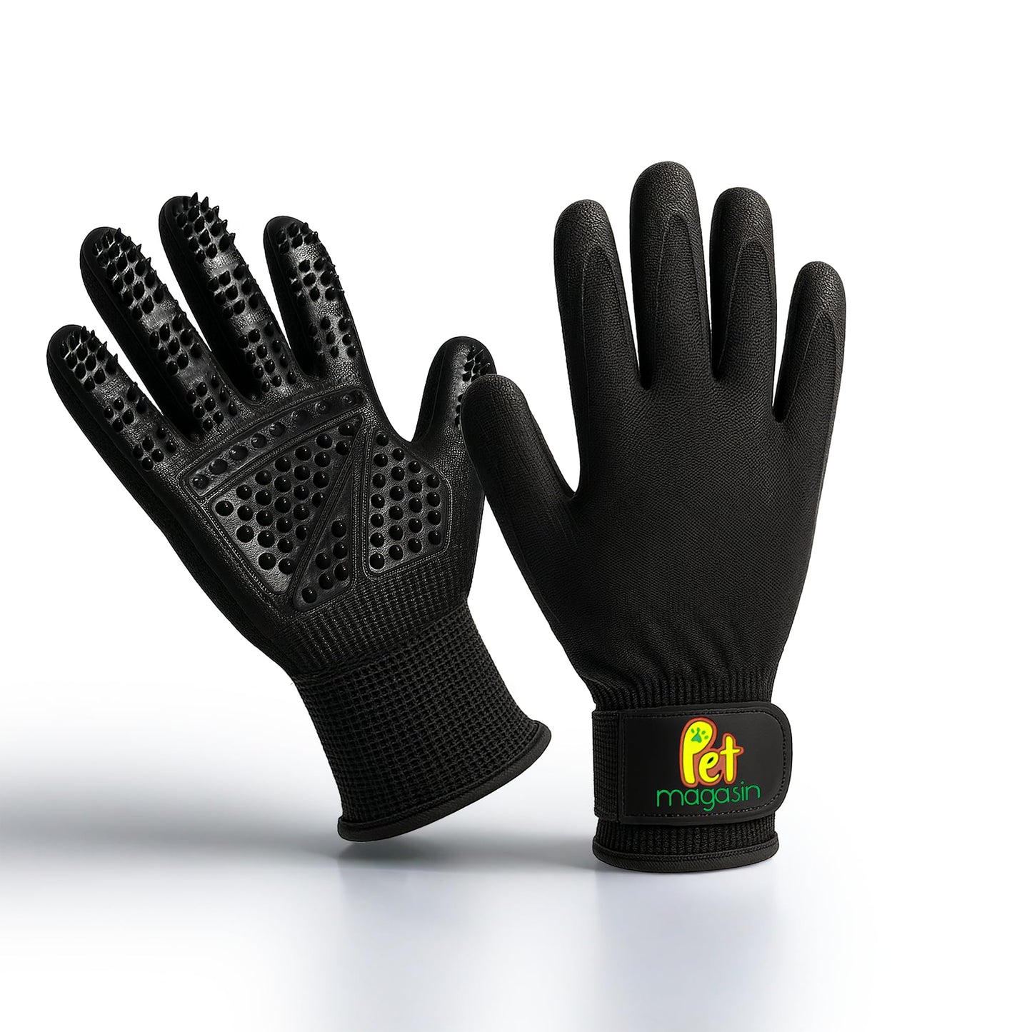 PET MAGASIN Dog Washing Gloves, Grooming Gloves for Dogs, Dog Brush Glove & Pet Hair Removal Glove for Easy Grooming & Bathing, High-Density Silicone for Gentle Pet Care (Black, Medium)