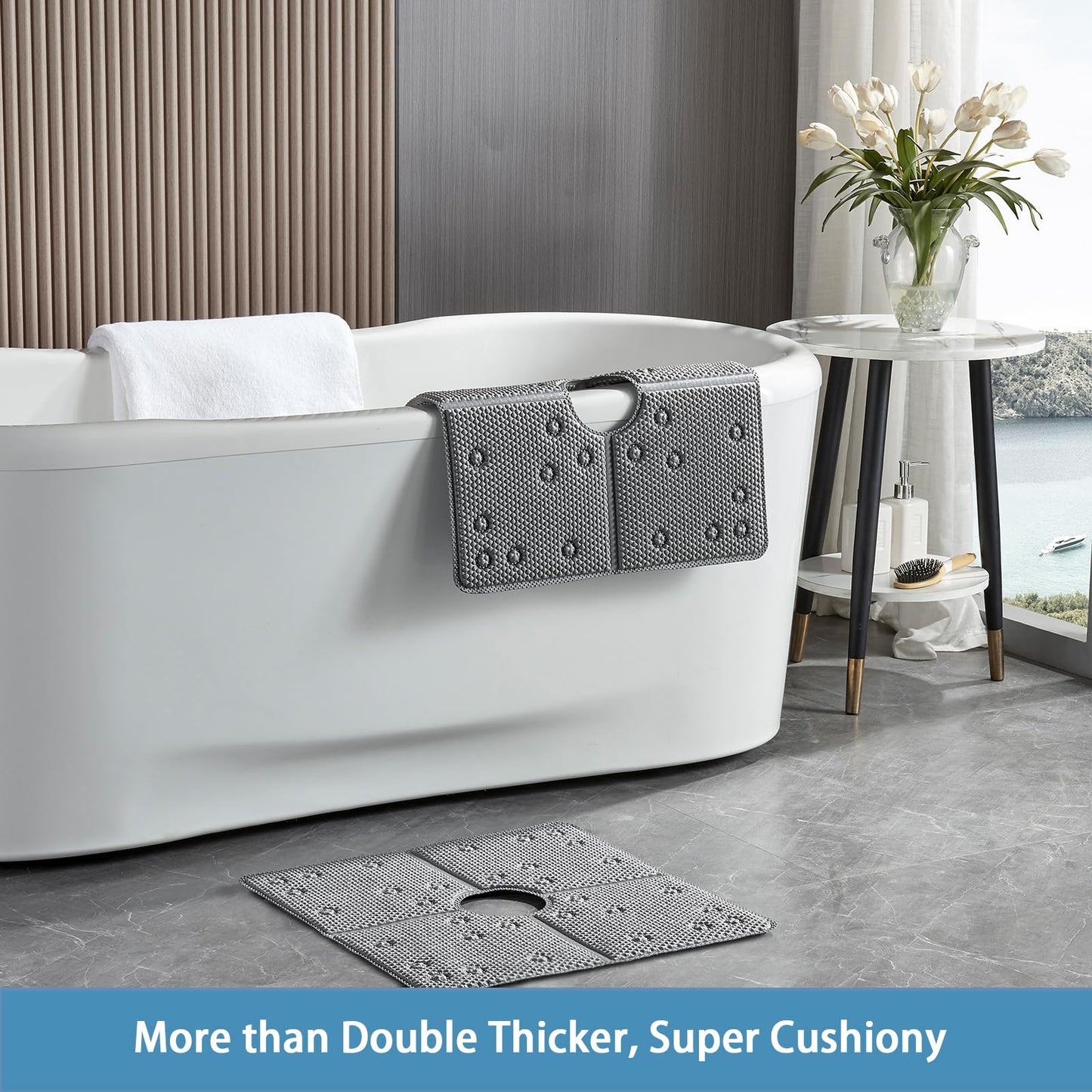Webos Bathtub Mat Non Slip: Soft Safety Foam Bath & Shower Mat for Tub Suitable for Families 21 X 21Inch with Drain Holes and Suction Cups Massage Tub & Shower Mat for Bathroom (Dark Grey)