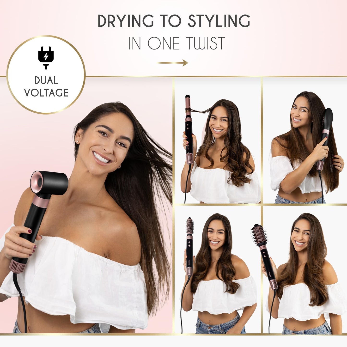 ELLA BELLA® 6 in 1 Professional Hot Air Styler • Powerful Hair Dryer & Straightener Set • Styling Without Heat Damage • Fast Drying Curling Volumizing Straightening • Includes Protective Travel Case