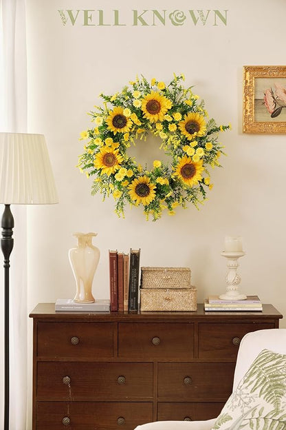 Well Known 21 Inch Sunflower Wreath for Front Door - Yellow Fall and Summer Decor - Handmade Silk Floral Arrangement for Home, Party, Festival, Wedding