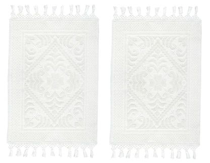 COTTON CRAFT Woven Area Rug - 2 Pack Cotton Jacquard Textured Rug - Boho Farmhouse Rustic Throw Rug with Fringe - Machine Washable Accent Mat for Bedroom Living Room Entryway Nursery - 20x32 - White