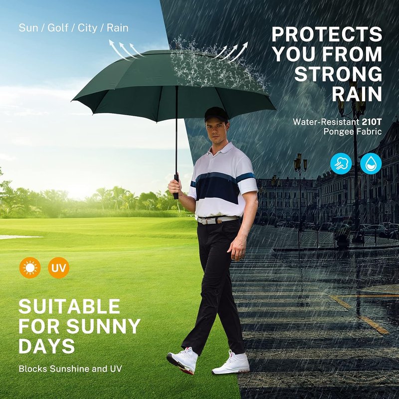 Extra Large Golf Umbrella - Automatic Open, Windproof Double Canopy | 54-80 Inch, UV Protection, Multiple Colors