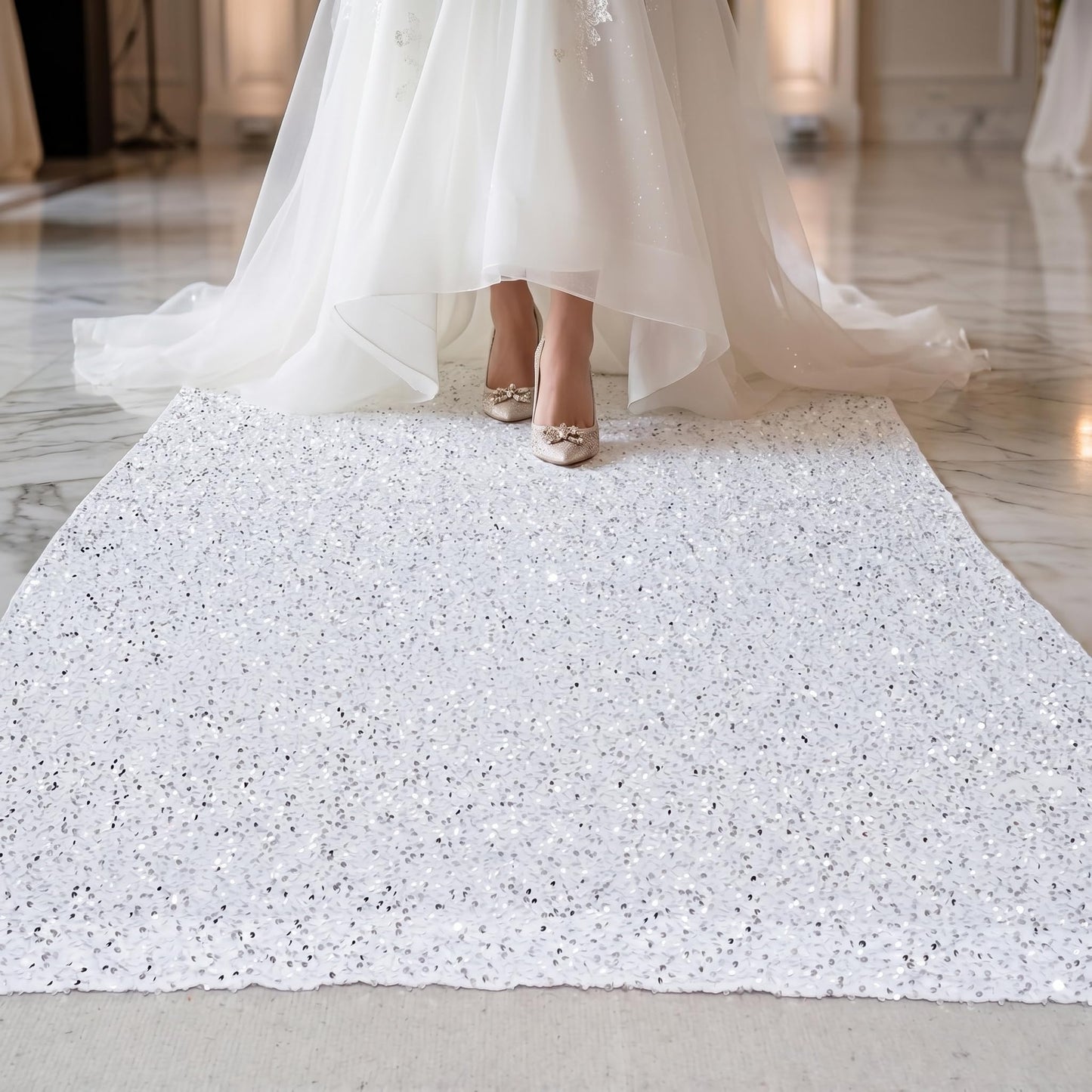 PartyDelight White Sequin Velvet Carpet Runner for Party 4FTx15FT Carpet Sparkly Rug for Indoor Outdoor Weddings Engagement Decoration