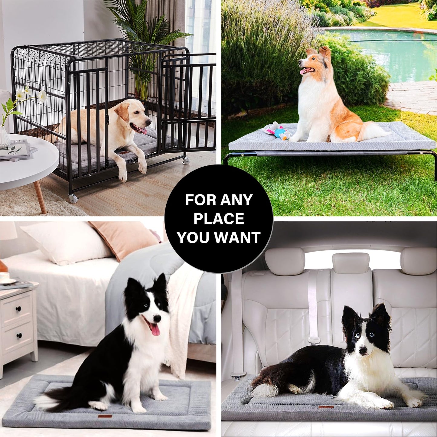 WESTERN HOME Dog Bed for Crate, Medium/Large Dogs Crate Bed with Soft Wavy Plush Comfortable Anti-Slip Kennel Pad Washable Pet Beds Mat for Dogs & Cats, Grey