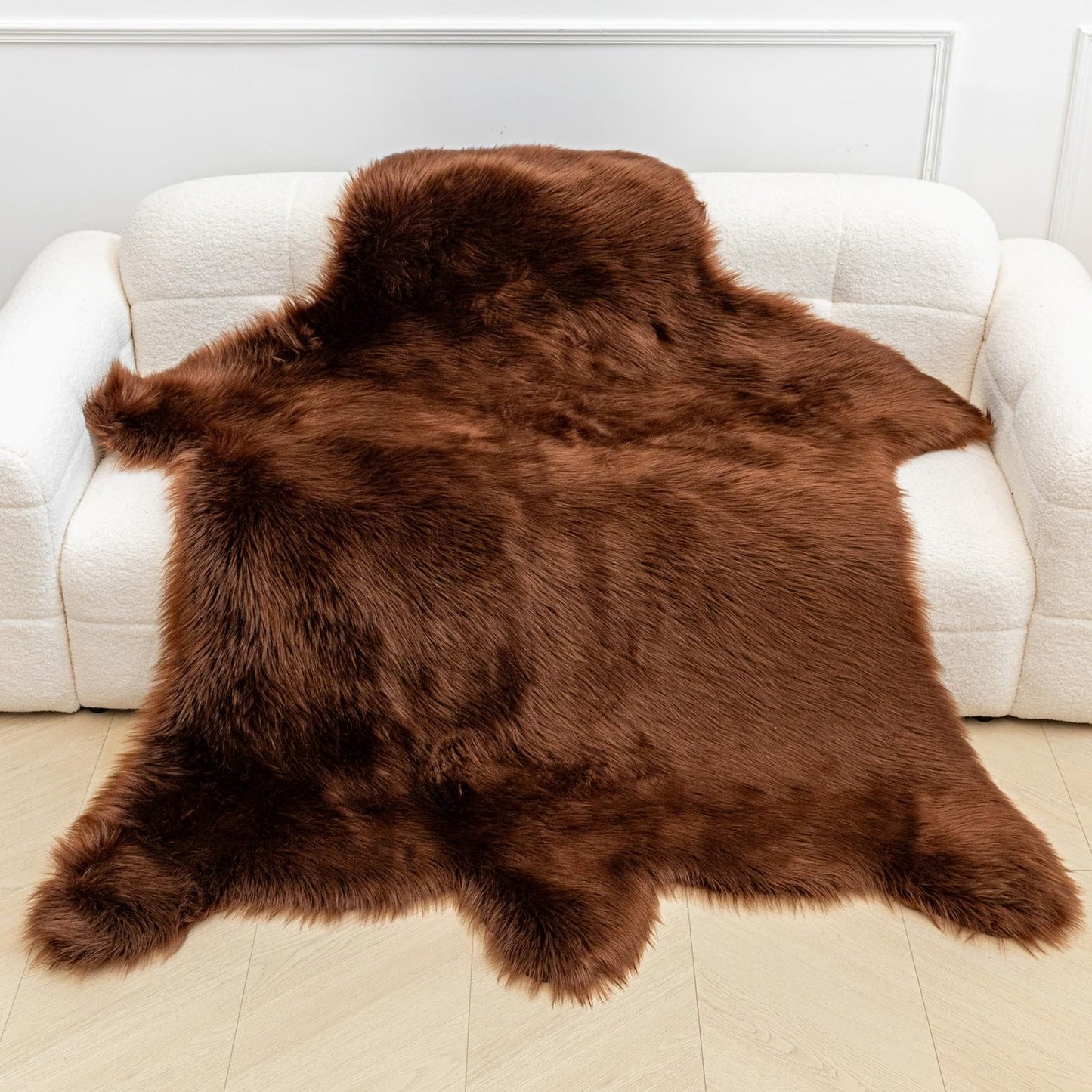 AbunHeri Brown Bear Rug Faux Cowhide Rug Animal Print Area Rug Faux Sheepskin Fur Carpet Decor for Living Room Brown 5.1x6.1 Feet