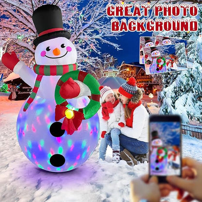 Danxilu 6 FT Christmas Inflatable Snowman with Colorful Rotating Led Lights Outdoor Yard Decorations, Blow up Snowman with Wreath and Cheerful Waving Xmas Decor for Garden Lawn Porch Holiday Party