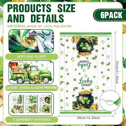 Breling Set of 6 St. Patrick's Day Kitchen Towels Shamrock Green Dish Towel