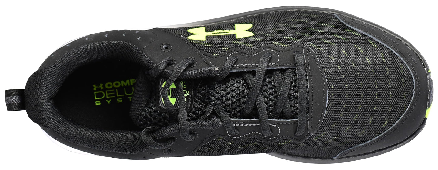 Under Armour Men's Charged Assert 10 Shoes, (004) Black/Black/High Vis Yellow, 9 X-Wide