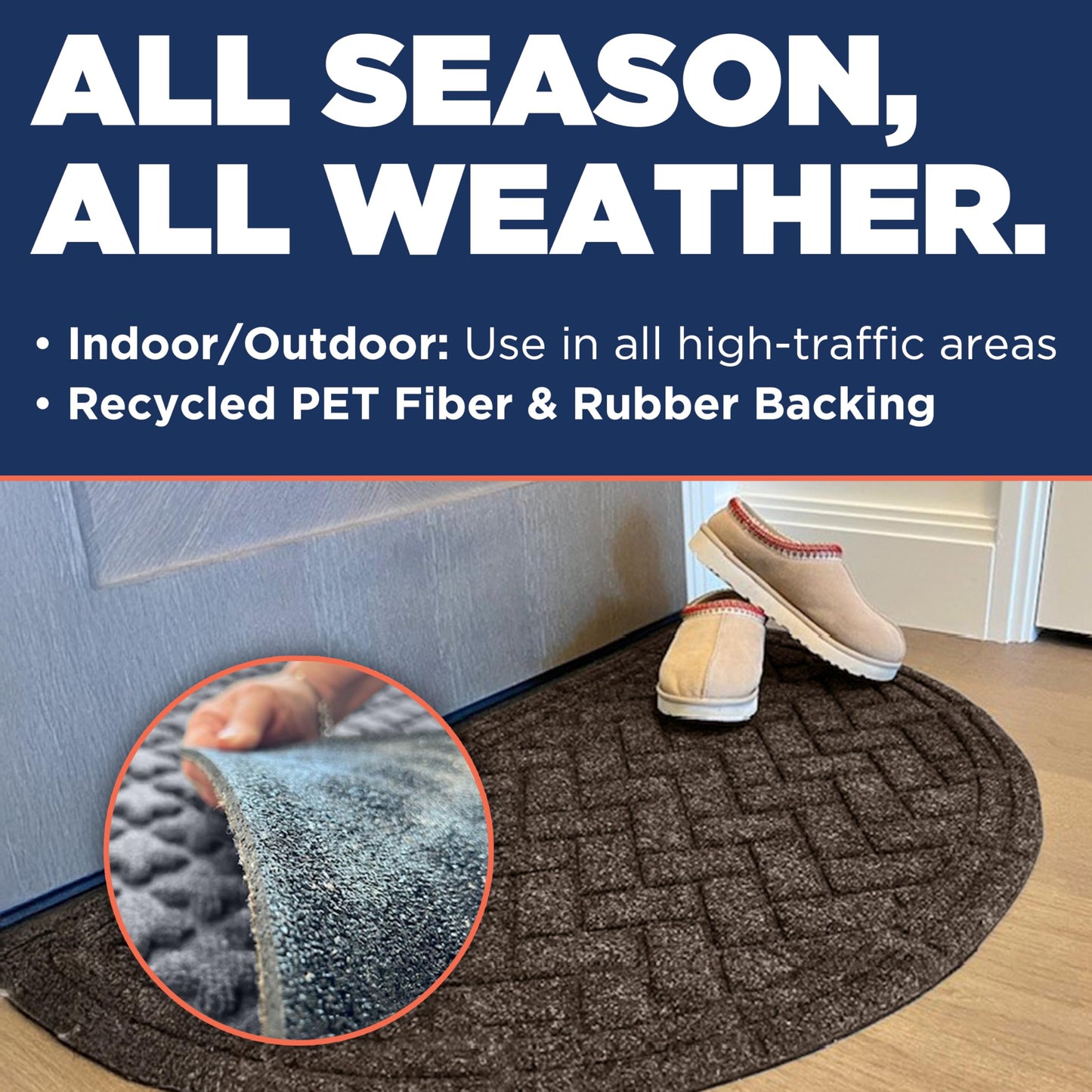 MATSINC Artisan Entry Front Door Mat - Rubber Back Indoor Outdoor with Half Moon Brick Design, Water Absorbing Welcome Front Door Mat Outside Entrance Made in The USA, 2' x 3'(Walnut)
