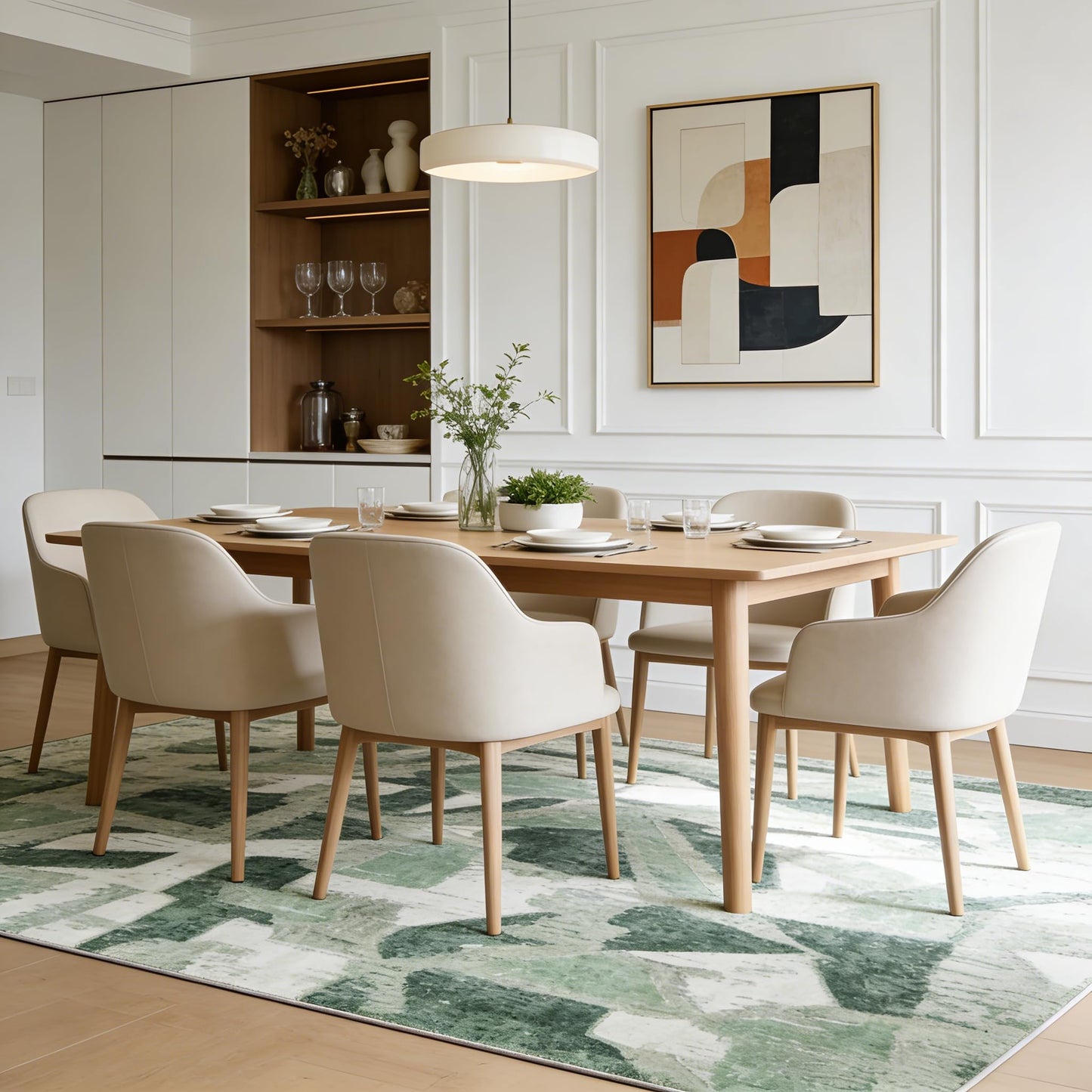 8X10 Area Rugs for Living Room Bedroom,Modern Abstract Large Carpet Green Rug 8x10 for Dining Room Office,Non Slip Washable Print Faux Wool Thin 8 by 10 Indoor Nursery Kids Home Pet & Child Friendly