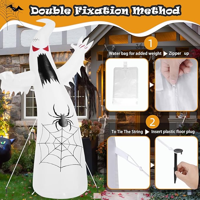 Halloween Inflatable Ghost Decoration, LED Color Changing Lights, Outdoor Yard Decor with Wings (8FT Thriller Spider Ghost)