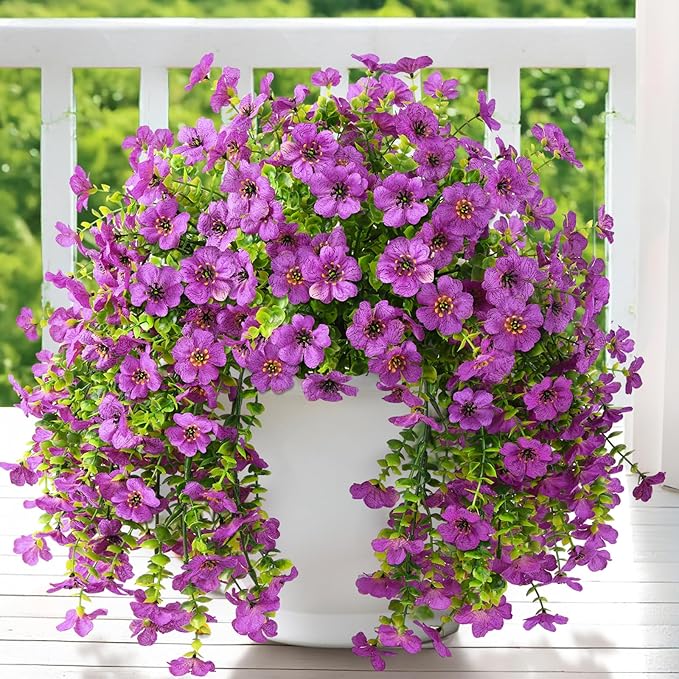 Artificial Fake Flowers Plants for Outdoor Spring Summer Decoration, 2PCS Faux Daisy Silk Flowers Outside No Fade UV Resistant Realistic Home Decor for Porch Patio Balcony (Purple)