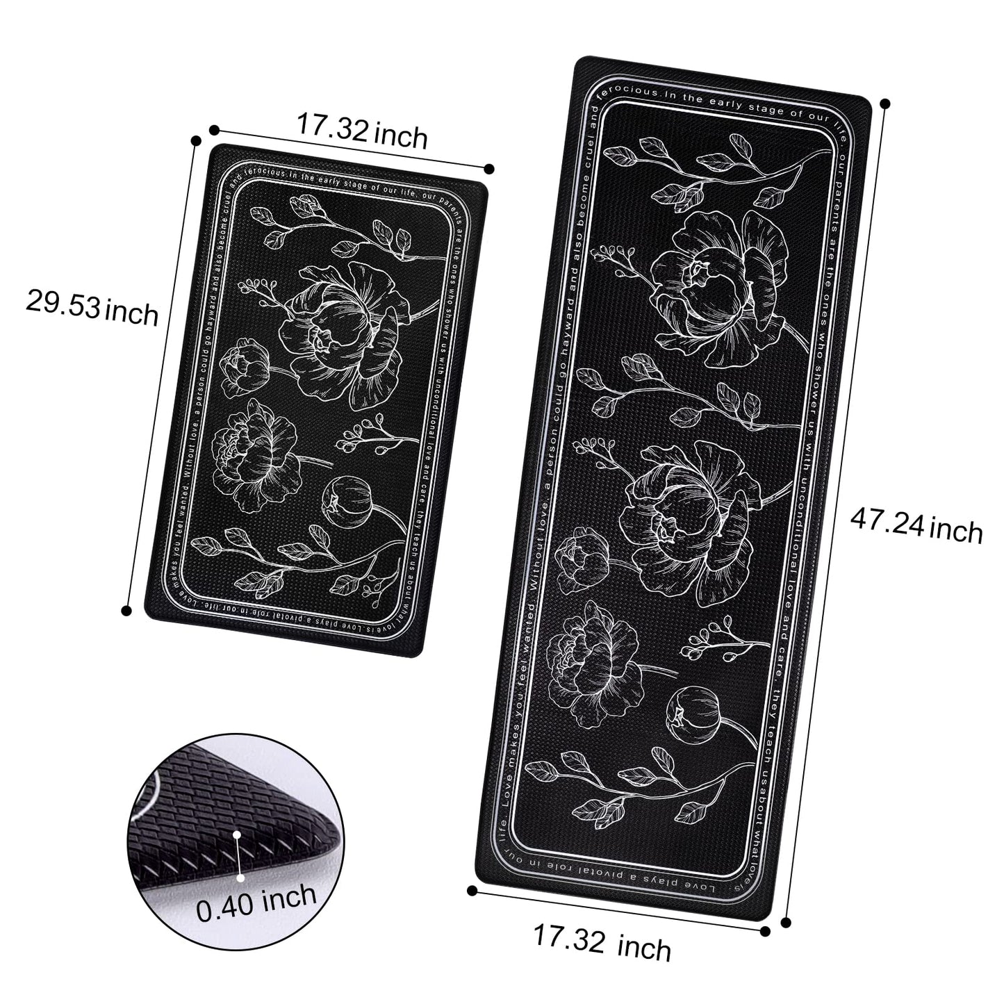 ROTTOGOON Kitchen Floor Mat Set of 2, Cushioned Anti Fatigue Kitchen Mat 17.3"x47"+17.3"x29", Non-Slip Waterproof Kitchen Rug, Premium PVC Comfort Kitchen Mats and Rugs for Office, Home, Laundry