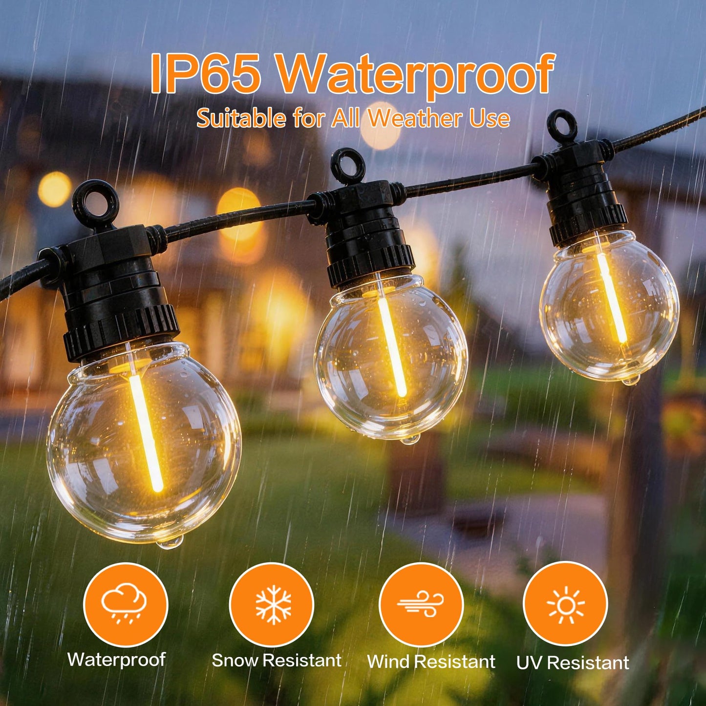 BYIZO 31FT Solar Outdoor String Lights with 12 LED Bulbs, IP65 Waterproof, Remote Control & Dual Solar-USB Charging for Patio, Garden, Backyard & Party