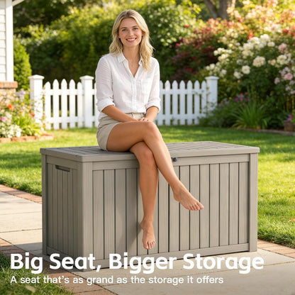 Mars Villa 180 Gallon Outdoor Storage Box, Large Waterproof Resin Deck Box for Patio Furniture Cushions, Pool Supplies, Gardening Tools, Lockable, Weatherproof and UV Resistant, Grey