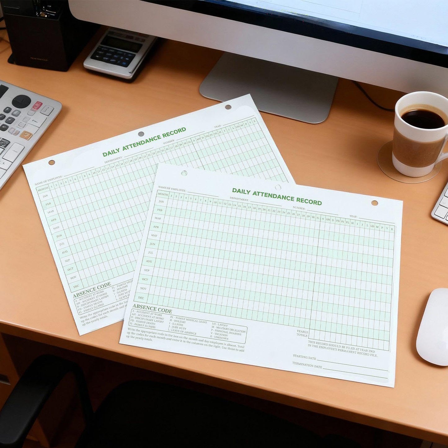 LemonSecret 100 Pcs Daily Attendance Card, Attendance Record Book Tracker 8.5 x 11 Inch, 2026 Daily Calendar Cards 3 Hole Employee Work Books Employee History Record Green Letter Size