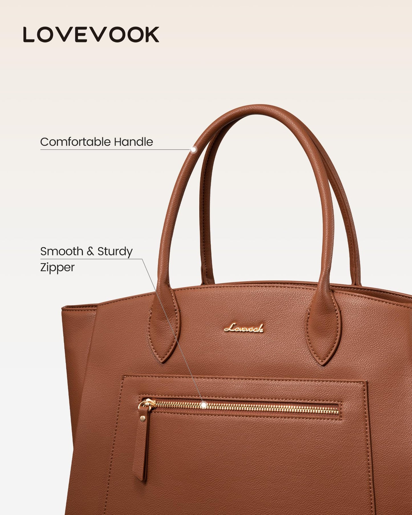 LOVEVOOK Laptop Tote Bag for Women, 15.6 Inch Large Capacity Work Bags Briefcase Purse with Multiple Pockets & Large Bottle Holder, Vegan Leather Business Office Computer Bag for Teacher, Pebble
