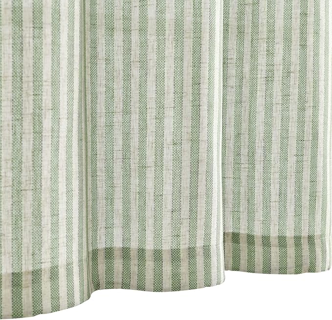 jinchan Tab Top Linen Kitchen Curtains 24 Inches Striped Tier Curtains Farmhouse Modern Cafe Style Small Window Treatments Airy Light Filtering Rod Pocket for Living Room Bathroom 2 Panels Sage Green