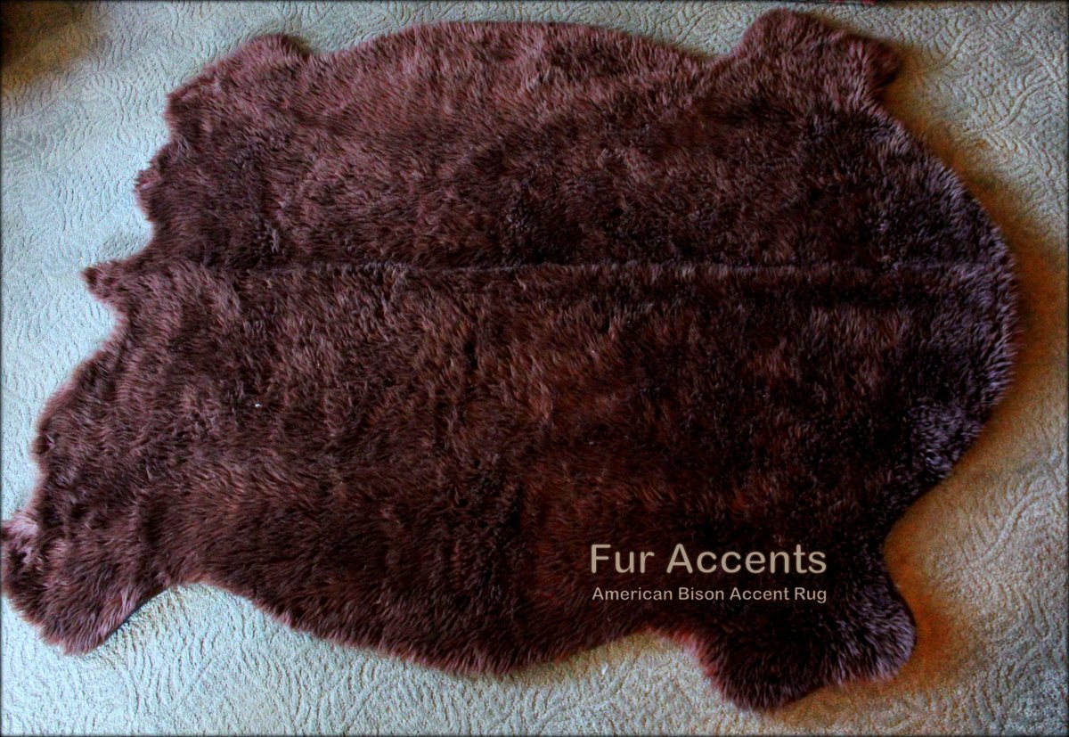 Fur Accents Premium Faux Fur Traditional Buffalo Pelt Rug, American Indian Style, Area Rugs, Brown Bison Hide, Buffalo Hide, Pelt Rug, 60''x80''