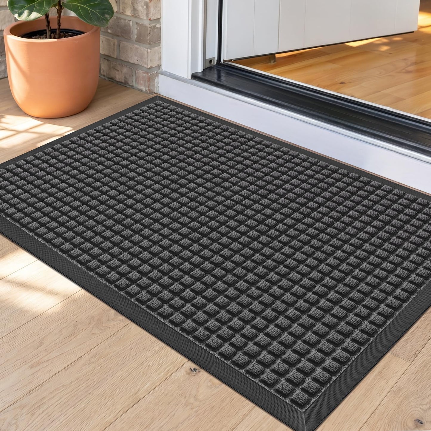 WELDUN Front Door Mat Outside Entrance, Heavy Duty Waterproof Doormat for Indoor/Outdoor, Dirt Trapper with Non-Slip Rubber Backing, Low Profile Easy Clean, Stain & Fade Resistant 29.5"x17", Grey