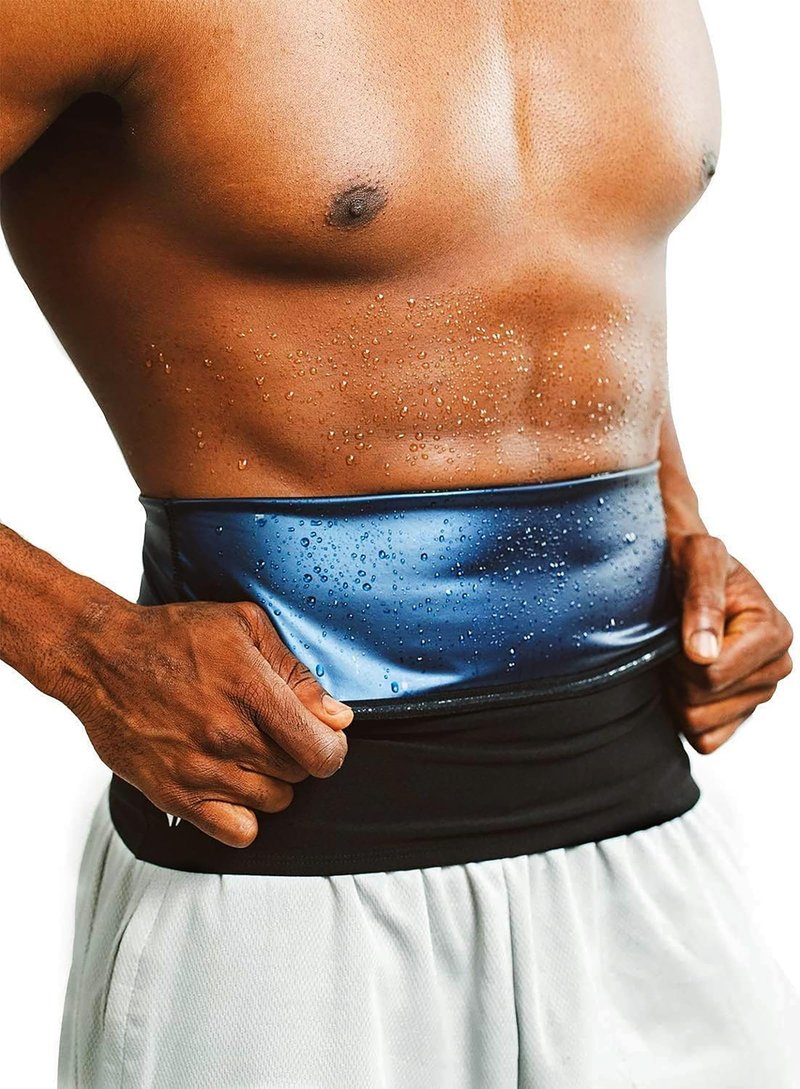 REMEBSWEAT Waist Trimmer for Men Sauna Belt, Neoprene-Free Waist Cincher, Sauna Slimming Belt Sauna Sweat Workout Shaper (Blue, Large)