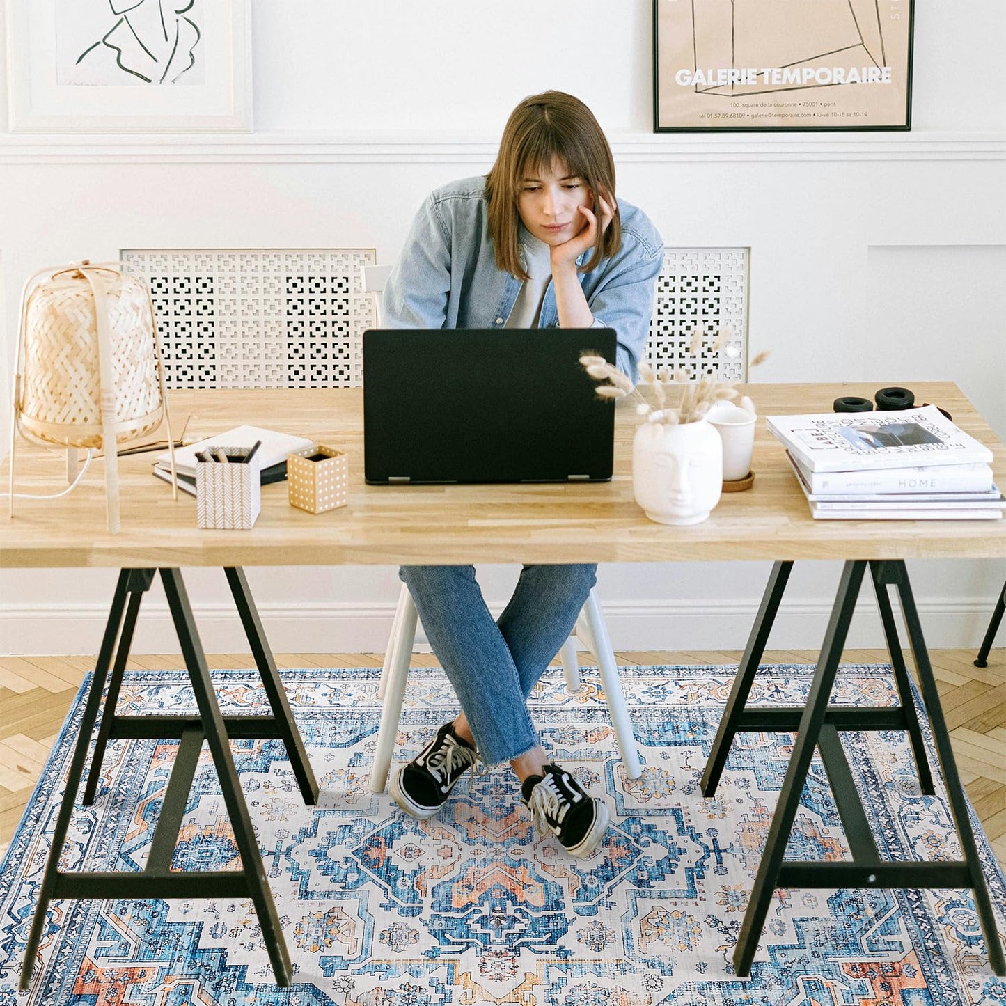 chakme Office Chair Mat for Hardwood Floor, 48"x36" Easy Glide Computer Desk Mat Protector for Rolling Chair Under Desk Rug Nonslip Backing, Machine Wash, (Boho)