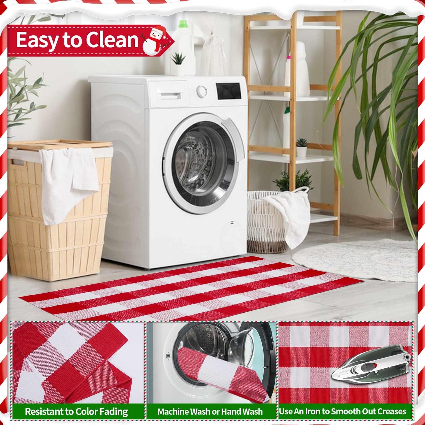 Christmas Red and White Plaid Rug 27.5 x 43 Inches, Hand-Woven Indoor/Outdoor Layered Cotton Blend Buffalo Plaid Rug, Washable Front Door Mat, Perfect for Porch, Living Room, Entryway