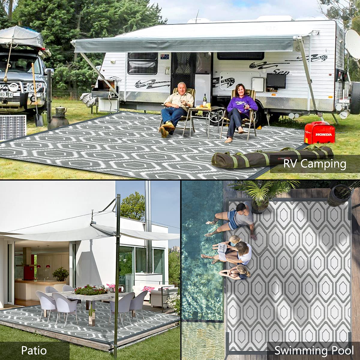 fifame Outdoor Camping Rugs, 9x18 Outdoor Rug Patios Clearance Plastic Straw Rug Weatherproof Reversible Mats, Large Floor Mat for Outdoors, RV, Patio, Backyard, Deck, Picnic, Beach, Trailer, Camping