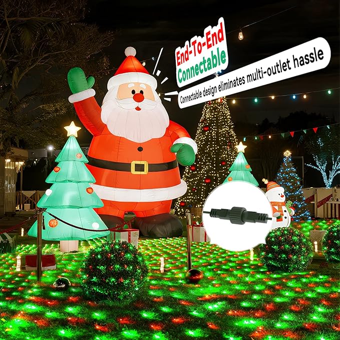 LitHome 14.8FT x 5FT Christmas Net Lights Outdoor, 300 LED Red Green Bush Lights with 8 Modes, Connectable Waterproof Net Mesh Light Dark Green Wire for Bushes Shrubs Outdoor Christmas Holiday Decor