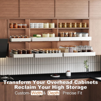 Fokyfok Pull out Cabinet Organizer,Width (11"-18") and Depth (10"-13") Expandable,No Drill Adjustable Slide out Drawers for Pantry,Adhesive Roll out Shelves Short,for upper cabinet,White