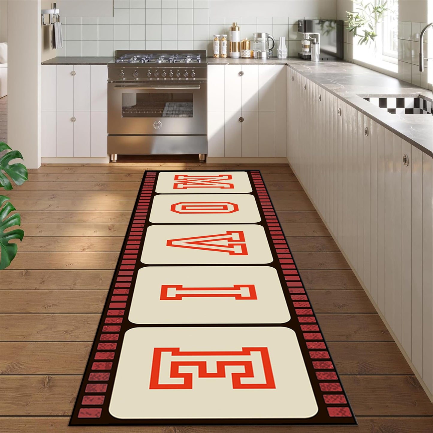 Srocvi Movie Long Runner Rug Classic Home Cinema Night Theater Sign Personalized Design Long Hallway Carpet Non Slip Hallway Rugs Foldable Washable Large Area Rug for Kitchen Entrance Office, 2x7ft