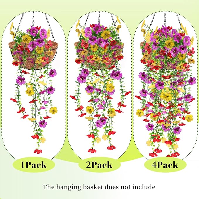 Artificial Fake Hanging Flowers Plants for Outdoor Spring Summer Decoration, 4pcs Faux Silk Realistic UV Sun Resistant Daisy for Outside Porch Patio Window Box Yard Home Decor (Colorful Mix)