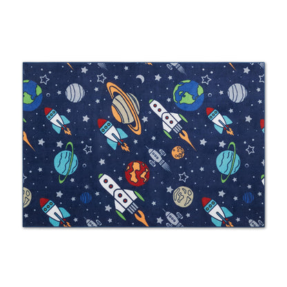 SLEEP ZONE Kids Rugs for Playroom, Area Rugs for Boys Bedroom, Washable Nursery Carpet, Non Slip Rug Play Mat, Space Rocket Planet, 4X6 Feet