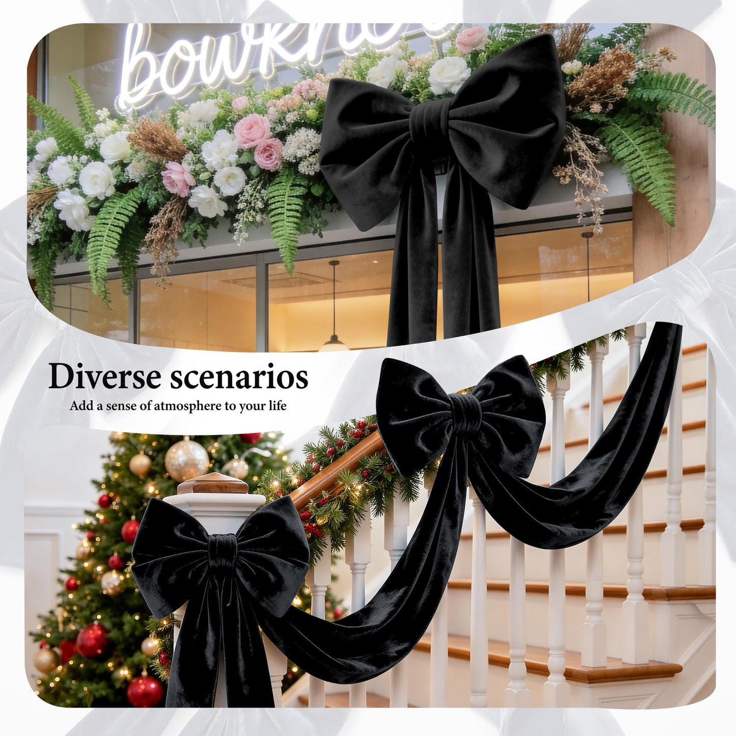 Big Black Velvet Bow Coquette Room Decor, 16x71 Inch Large Christmas Bows for Birthday Decorations, Christmas Tree Topper, Girl Room Decor, Bachelorette, Wedding, Baby Shower, Front Door, Wreath