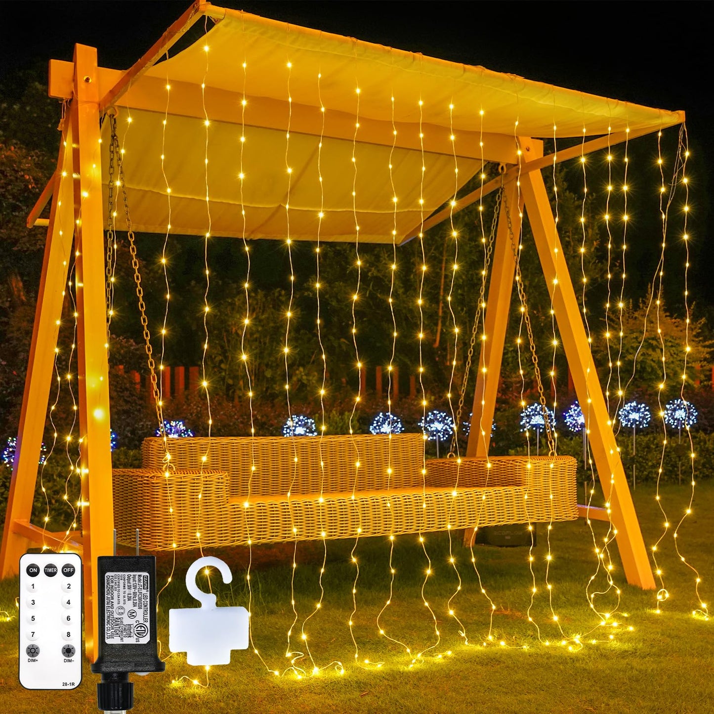 suddus Tangle-Free Curtain Lights,400 LED Connectable Hanging Lights with Hook, Waterproof Window Lights for Christmas, Dorm, Wall, Backdrop, Wedding, Party, Birthday Decor, Warm White